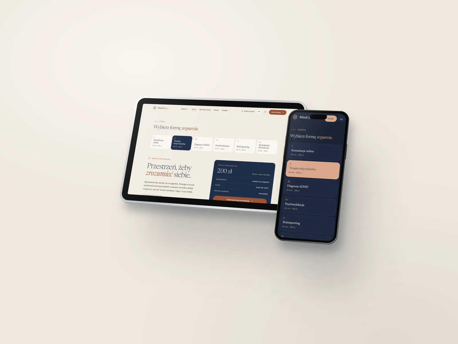 Mind Space services on a tablet and a phone